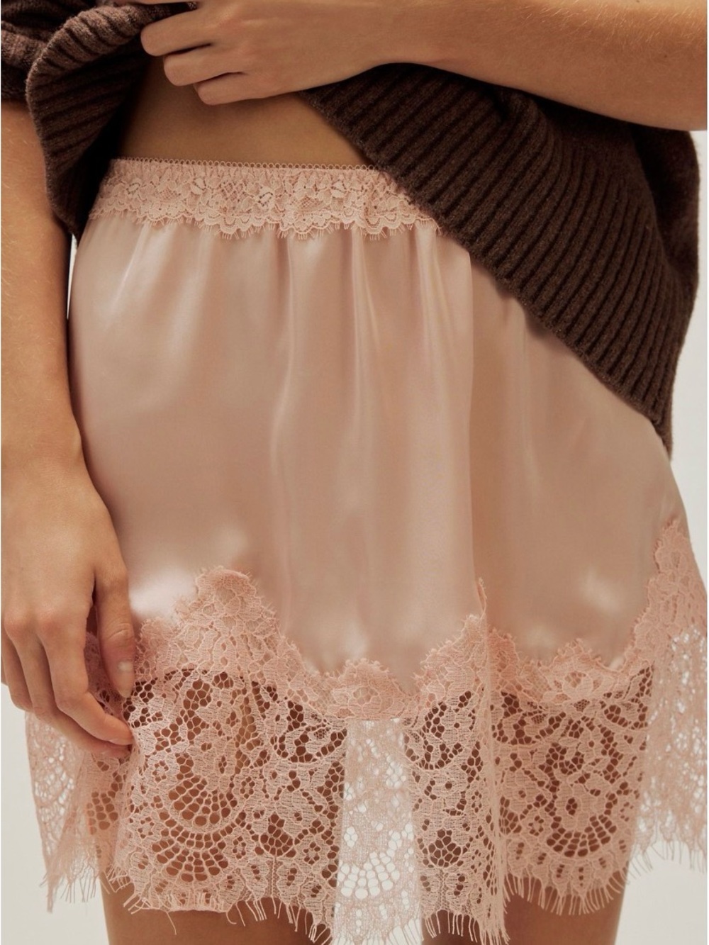 Free People - Meet Me In The Middle Mini Slip Skirt in Peach Paisley